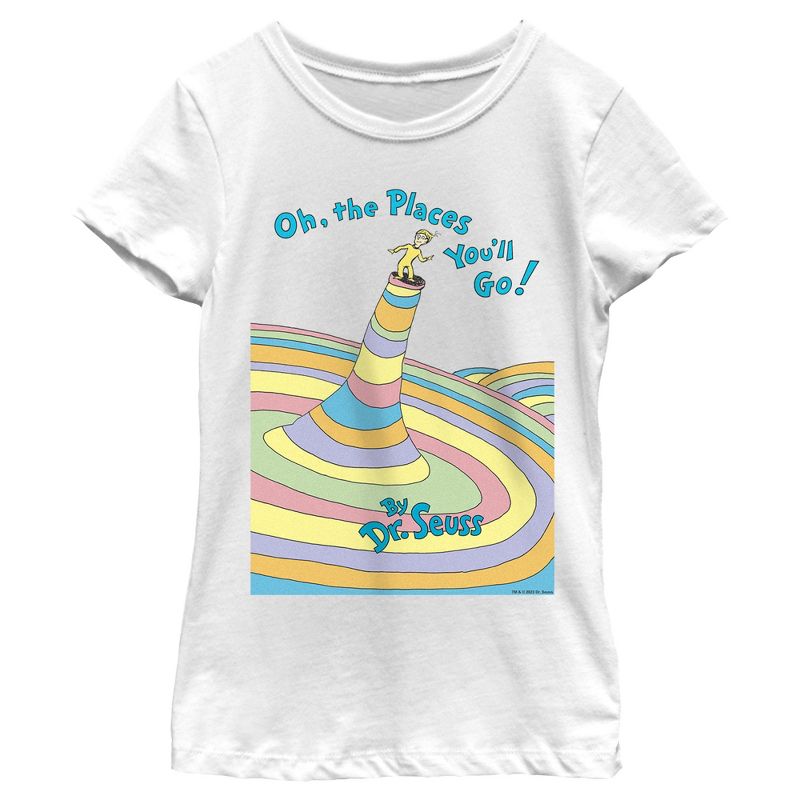 Girl's Dr. Seuss Oh The Places You'll Go Book Cover T-Shirt, 1 of 5