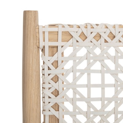 Transitional Bandelier Armless Chair in Light Natural Wood & White Leather
