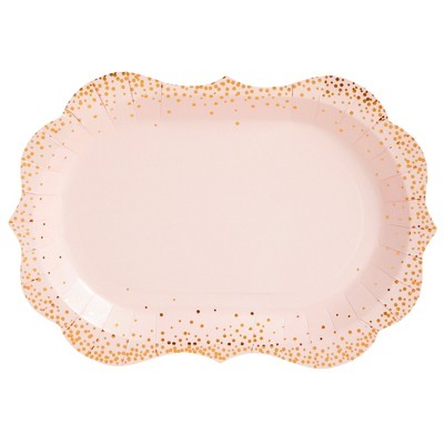 Pink and Gold Foil Polka Dot Disposable Serving Trays, 9x13 Inch, 24-Pack
