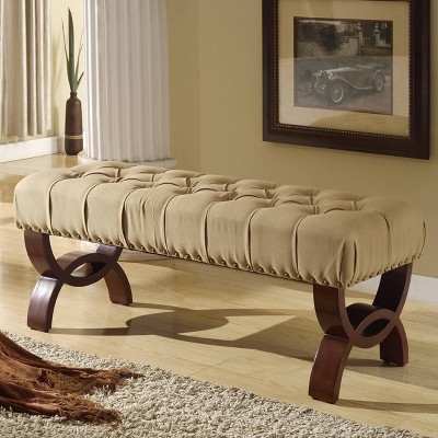 Carolina Tufted Bench with Nailhead Trim Cream - HomePop