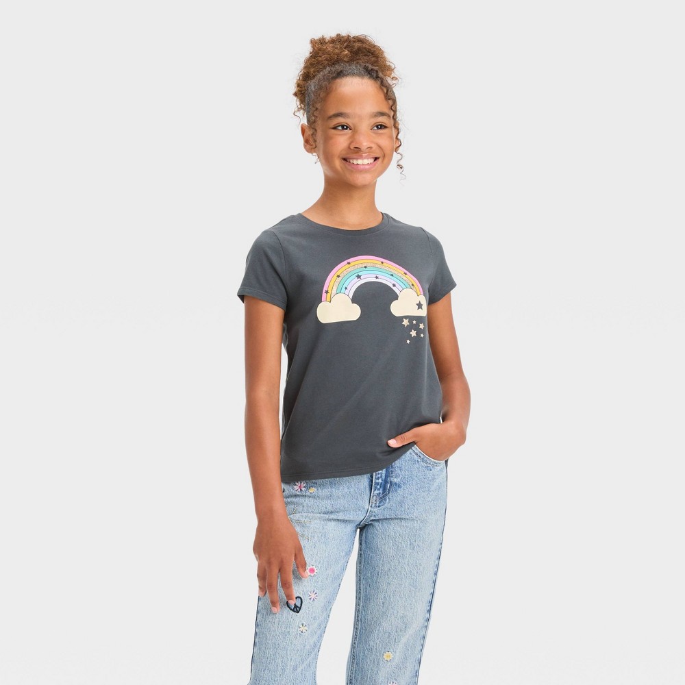 Case of 6 Girls' Short Sleeve 'Rainbow' Graphic T-Shirt - Cat & Jack™ Charcoal Gray XXL Plus