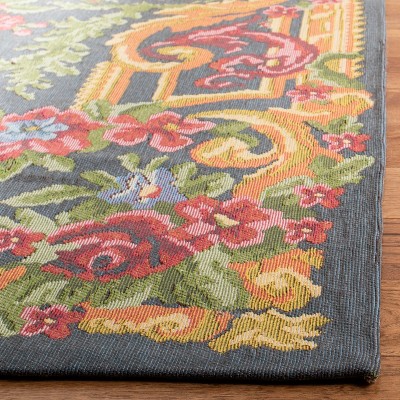 Grey and Rose Floral Synthetic Runner Rug, 2'3" x 8'