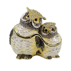 Kubla Craft 2.0 Inch Mother And Baby Owl Box Enameled Birds Hinged Animal Figurines - 1 of 3