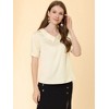 INSPIRE CHIC Women's Turndown Collar Button Decor Short Sleeve Satin Blouse - 4 of 4