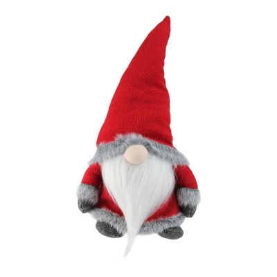 Northlight 18" Red Sitting Santa Christmas Gnome with Gray Faux Fur Trim