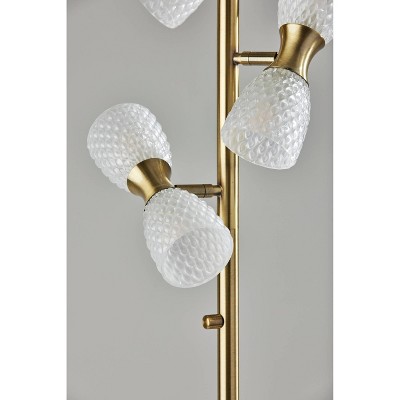 Antique Brass Nina LED Floor Lamp with Articulating Milk Glass Shades
