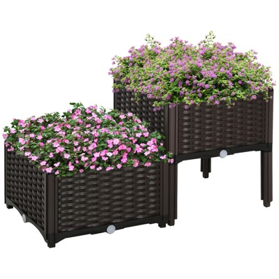 VisioGear 2 Pieces Raised Garden Planter with Legs, Planter Box for Grow Flowers, Brown, 15.75"*15.75"*17.25"