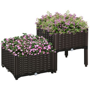 VisioGear 2 Pieces Raised Garden Planter with Legs, Planter Box for Grow Flowers, Brown, 15.75"*15.75"*17.25" - 1 of 4