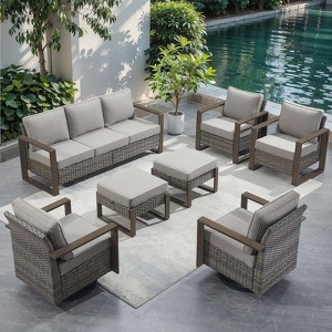 Gymojoy 7 Pieces Outdoor Sofa Swivel Chair Ottoman with Patio Chair Set - 1 of 4