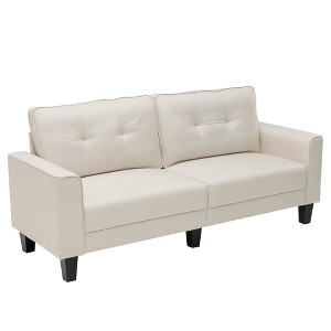 Costway Modern 79.5inch Fabric Loveseat Couch Living Room Sofa for Small Spaces Beige - 1 of 4