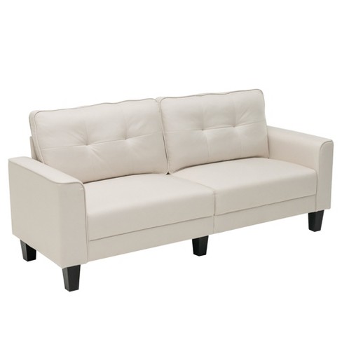 2-Seat Polyester Fabric Upholstered Sofa with 2 Back Cushions Beige