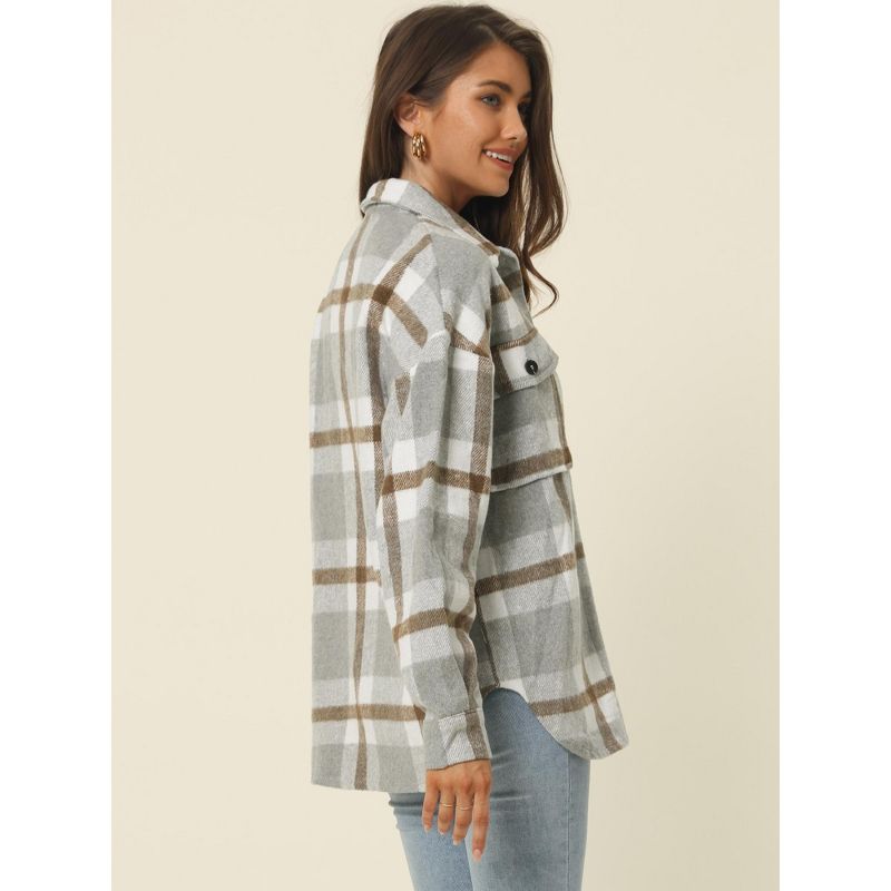 Seta T Women's Fall Winter Button Front Closure Long Sleeve Plaid Jacket with Pockets, 4 of 6