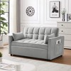 ORRD Modern Gray Velvet Loveseat Futon Sofa Bed, 3-in-1 Convertible Couch with Pull-Out Bed, Reclining Backrest, Pillows & Side Pockets - 3 of 4