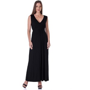 Womens V-Neck Tie Back Empire Waist Sleeveless Maxi Dress - 24seven Comfort Apparel™ - 1 of 4