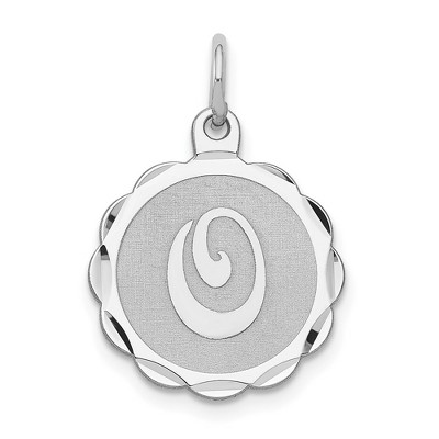 Black Bow Jewelry Sterling Silver, Sarah Collection 15mm Brocaded Disc Initial O Pendant