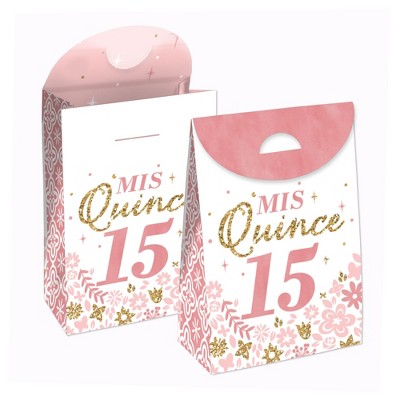 Big Dot of Happiness Mis Quince Anos - Quinceanera Sweet 15 Birthday Gift Favor Bags - Party Goodie Boxes - Set of 12