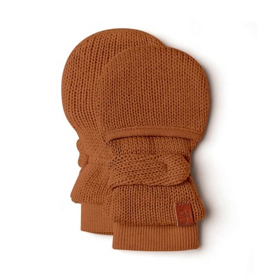 Image of goumikids baby organic cotton knit mitts - clay 3-6m