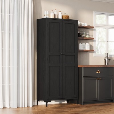 Tall Storage Cabinet, Kitchen Pantry 5 Tier Bathroom Cabinet with 2 Doors Adjustable Shelves