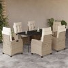 vidaXL 7 Piece Patio Dining Set with Cushions Beige Poly Rattan - 63" Table Length Without Footrest 6 Items - 2 of 4