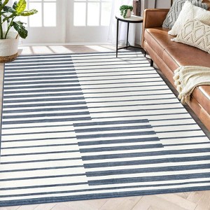 Area Rugs: Washable Non-Slip Modern Abstract Stripes Carpet, Soft Low Pile Foldable Stain Resistant Rugs for Living Room, Bedroom, Home, Brown - 1 of 4