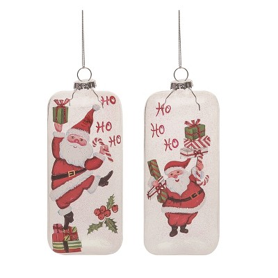 Transpac Glass Vintage Painted Santa Ornament Set of 2 Christmas Home Decorations