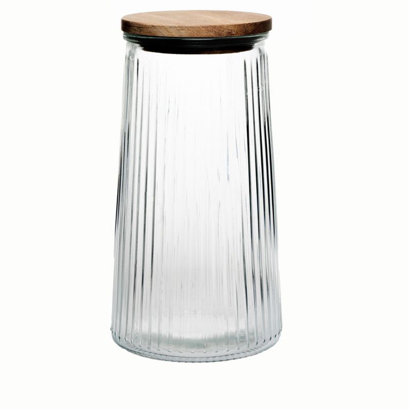 Amici Home Hawthorn Glass Canister, Airtight Storage Jar, Ribbed Glass with Acacia Lid, 1 of 4