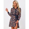 Allegra K Women's Contrast Collar Button Front Vintage Long Sleeve Floral Shirt Dresses - 3 of 4