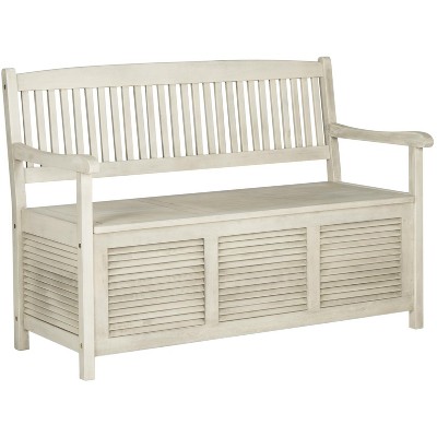 Distressed White Acacia Outdoor Storage Bench