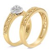 14K Yellow Gold Over Silver 1/5 Cw Diamond Halo Engagement and Wedding Band Set - 3 of 4