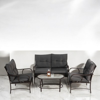Mshliw 4-Piece Outdoor Patio Furniture Set, Wicker Rattan Sofa with Cushions, Steel Table, Comfortable & Durable