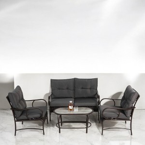 Mshliw 4-Piece Outdoor Patio Furniture Set, Wicker Rattan Sofa with Cushions, Steel Table, Comfortable & Durable - 1 of 4