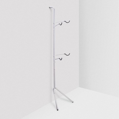 Silver Adjustable Freestanding 2-Bike Gravity Storage Rack