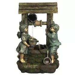 Sunnydaze 39"H Polyresin and Fiberglass Children at the Well Outdoor Water Fountain with LED Light