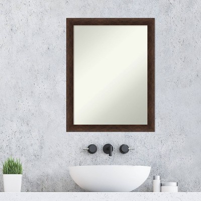 Warm Walnut 21"x27" Rectangular Wood Bathroom Vanity Mirror