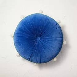 Oversized Velvet Floor Round Throw Pillow with Tassels Blue - Opalhouse™ designed with Jungalow™