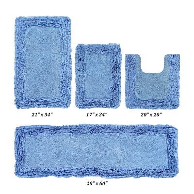 Shaggy Border Collection 4-Piece Bath Rug Set 100% Cotton Tufted Weave Ruffle Border Pattern Bathroom Rug for Machine Washable Bathmat