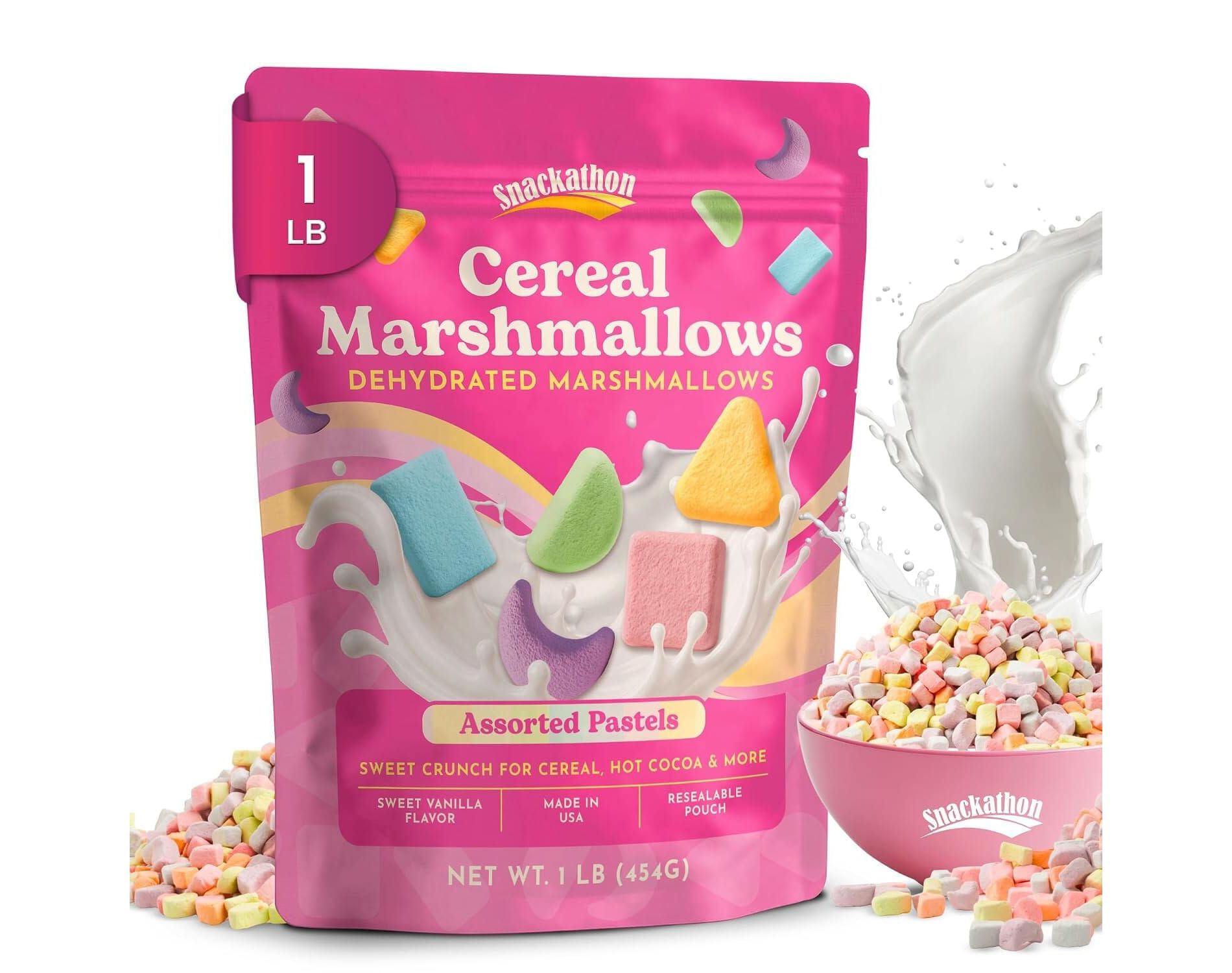 Snackathon Dehydrated Cereal Marshmallows, Assorted Rainbow Mini Bits 1 Pound