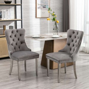 Velvet Dining Chair Set of 2,Upholstered Dining Chairs with Nailhead Trim for Dining Room,High Backrest Armless Kitchen Chairs-Koiai - 1 of 4
