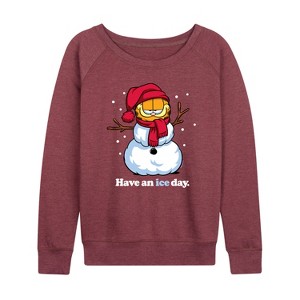 Women's - Garfield - Have An Ice Day Lightweight French Terry Wide Neck Long Sleeve Graphic Shirt - 1 of 4