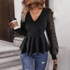 Coolmee Women's Tops Deep V Neck Cross Wrap Sexy Tops Mesh Long Sleeve Casual Blouses - 3 of 4