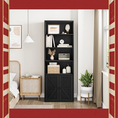 Garvee 71.4 Inch Tall Industrial Bookcase with Doors ¨C Farmhouse 6-Shelf Display Storage for Home Office, Living Room, Bedroom,