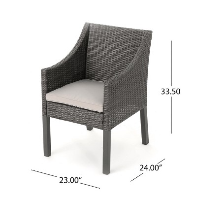 Gray Wicker Outdoor Dining Chairs with Cushions, Set of 2