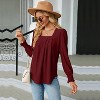 Women's Square Neck Textured Knit Top - Long Sleeve Pleated Detail Basic Tee for Casual & Office Wear - 3 of 4