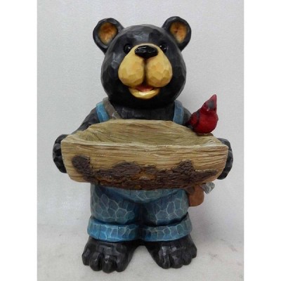 16" Polyresin Bear Holding a Birdbath with Cardinal Outdoor Statue Black - Hi-Line Gift
