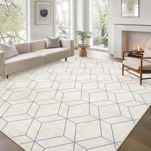 Area Rug - Modern Non-Slip Low Pile Stain Resistant Carpet, Soft Checkered Indoor Rug for Living Room Bedroom Dining Room - 1 of 4