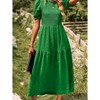 Womens Summer Puff Short Sleeve Maxi Dress Square Neck Smocked Tiered Ruffle A Line Long Flowy Beach Dresses - 4 of 4