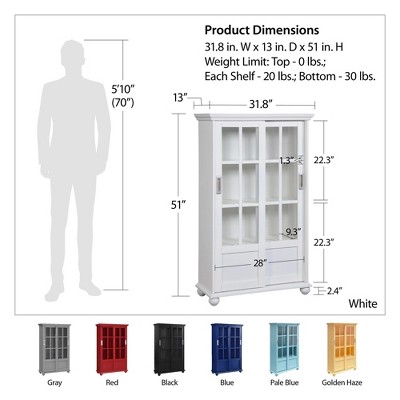 White Adjustable Wood Bookcase with Sliding Glass Doors