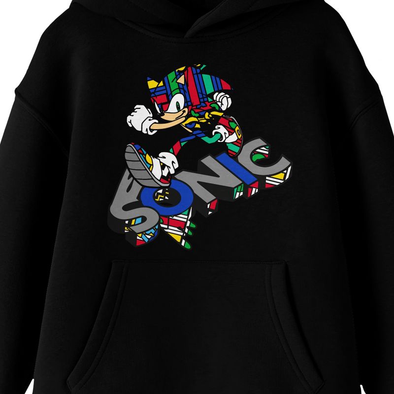 Sonic The Hedgehog Modern Sonic Pop Dimension Color Art Long Sleeve Black Youth Hooded Sweatshirt, 2 of 4