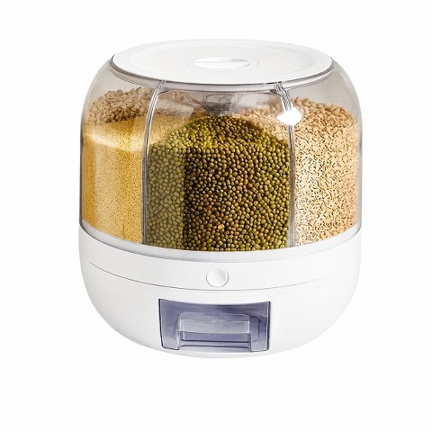 Aeelleea Rotating Rice Dispenser, 6-Grid Cereal & Grain Storage Bin, One-Click Dispensing Food Container, Airtight Moisture-Proof Kitchen Organizer Small