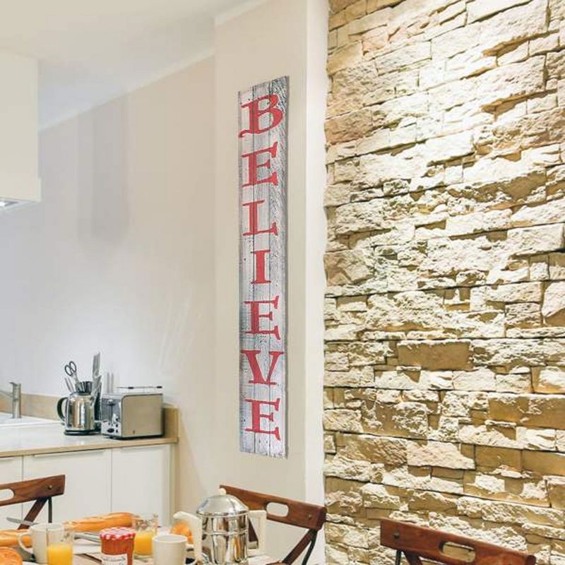 Rockin' Wood Indoor Outdoor Believe Sign 5 Foot Vertical Rustic Reclaimed Wood Farm House Style for Holiday Front Door, Porch, or Yard Decor, 5 of 6